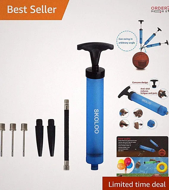 10" Portable Hand Air Pump Inflator Kit with Nozzle for Sports Balls Inflatables