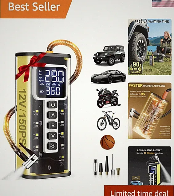 150 PSI Portable Tire Inflator & Air Compressor: Compact & Cordless Solution