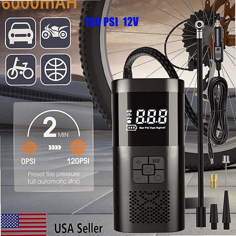 Car Bike Air Tire Pump Inflator Compressor Digital Portable Battery 150PSI 12V