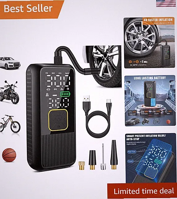 High-Performance 150 PSI Tire Pump - Compact, Battery-Powered & USB-C for Travel