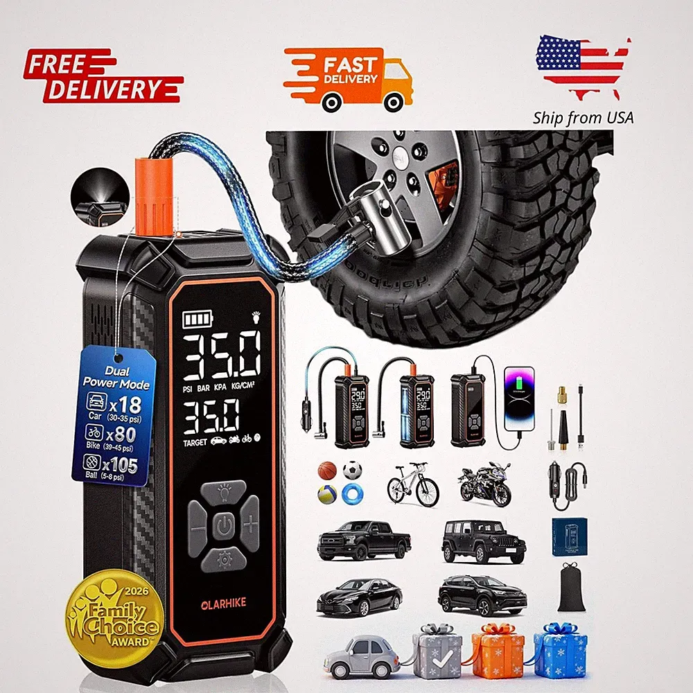 OlarHike Cordless Tire Inflator Portable Air Compressor, 150PSI Dual Power