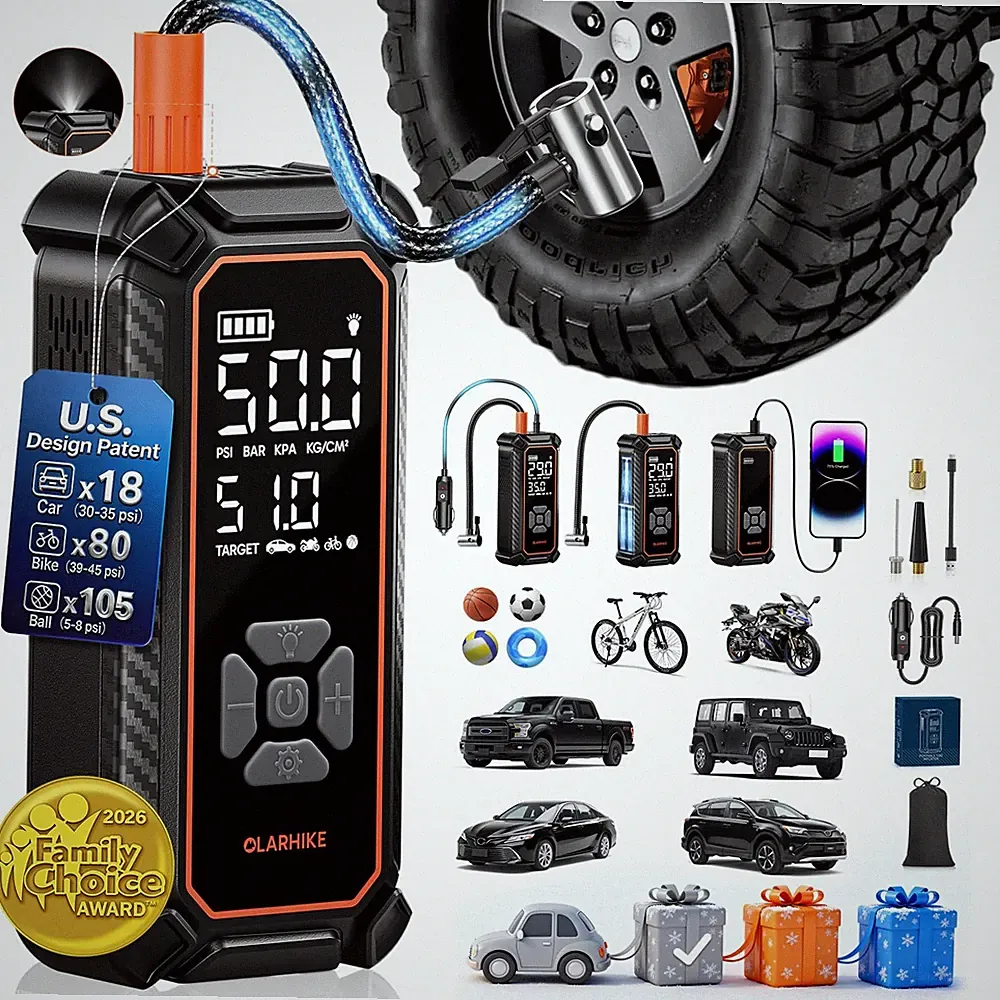 OlarHike Tire Inflator Portable Air Compressor, 6000 (Large Capacity), 1-gray
