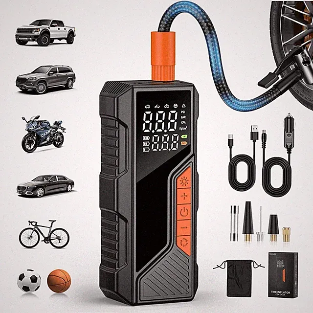 Tire Inflator Portable Air Compressor 3-in-1: Tire Inflator with Power Bank flas