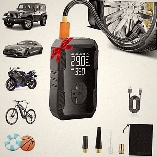 Tire Inflator Portable Air Compressor - Air Pump for Car Tires Dark-black